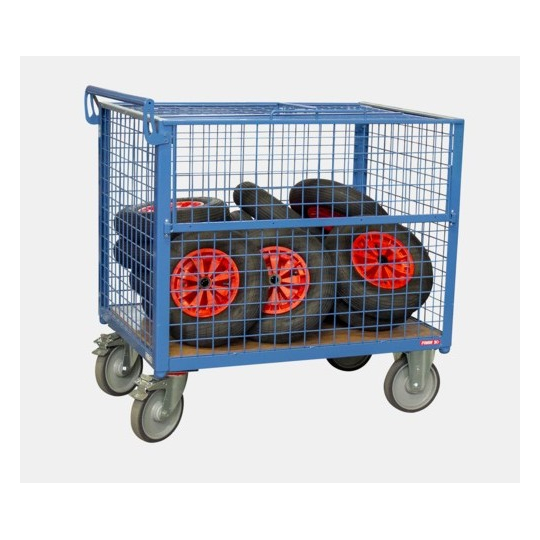 Chariot conteneur grillagé avec toit rétractable et amovible ridelle fermer Chariot conteneur grillagé avec toit rétractable et amovible ridelle fermer